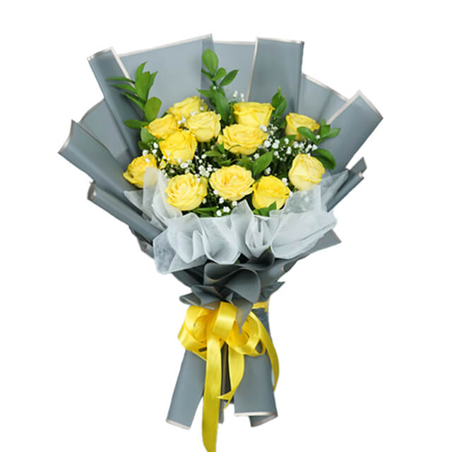 12 Buket Bunga Mawar Kuning - Wonder Yellow Radiance Rose