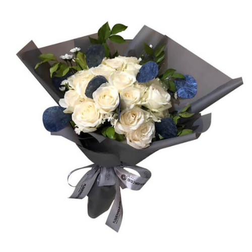 Jual Buket Bunga Mawar Putih | 20 White Roses with Fillers Boo Boo