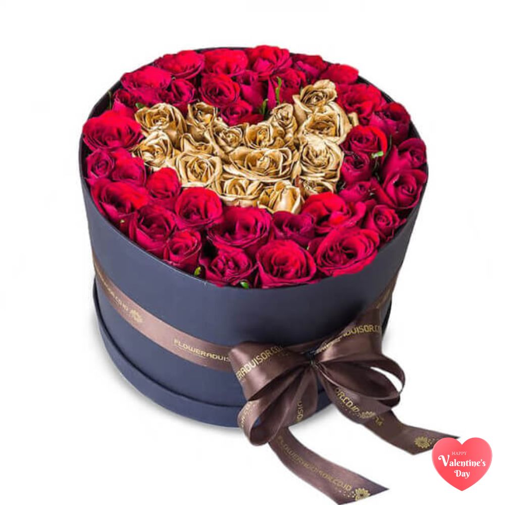 Buket Bunga Valentine Heart of Gold - Buket Bunga Mawar