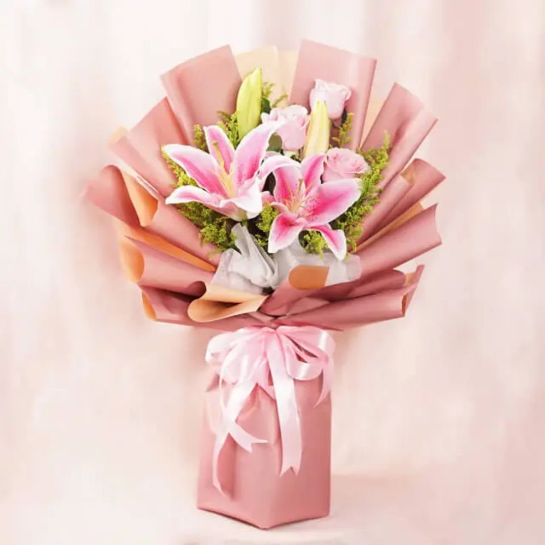 Buket Cantik Bunga Lily dan Mawar
