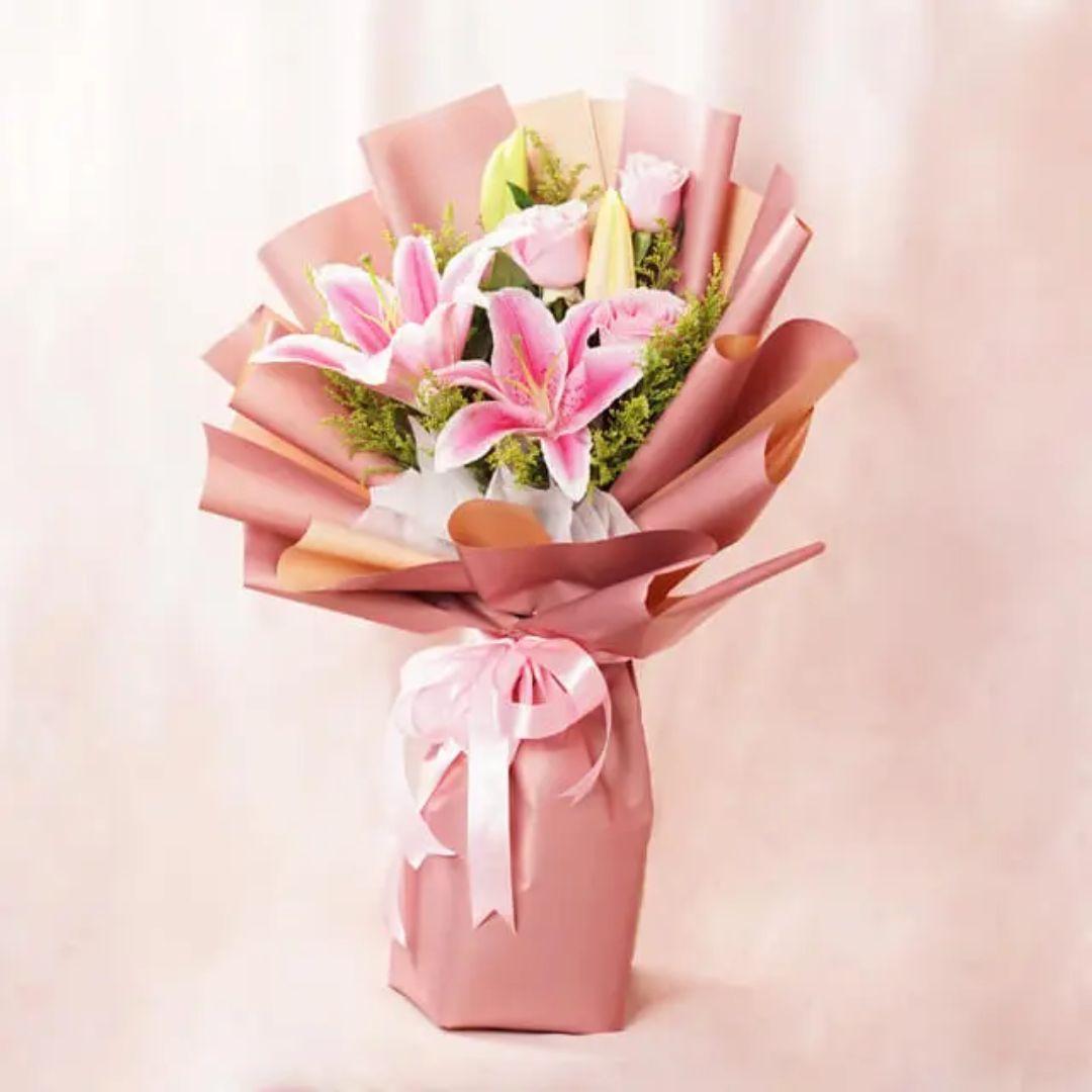 Buket Lily dan Mawar Pink